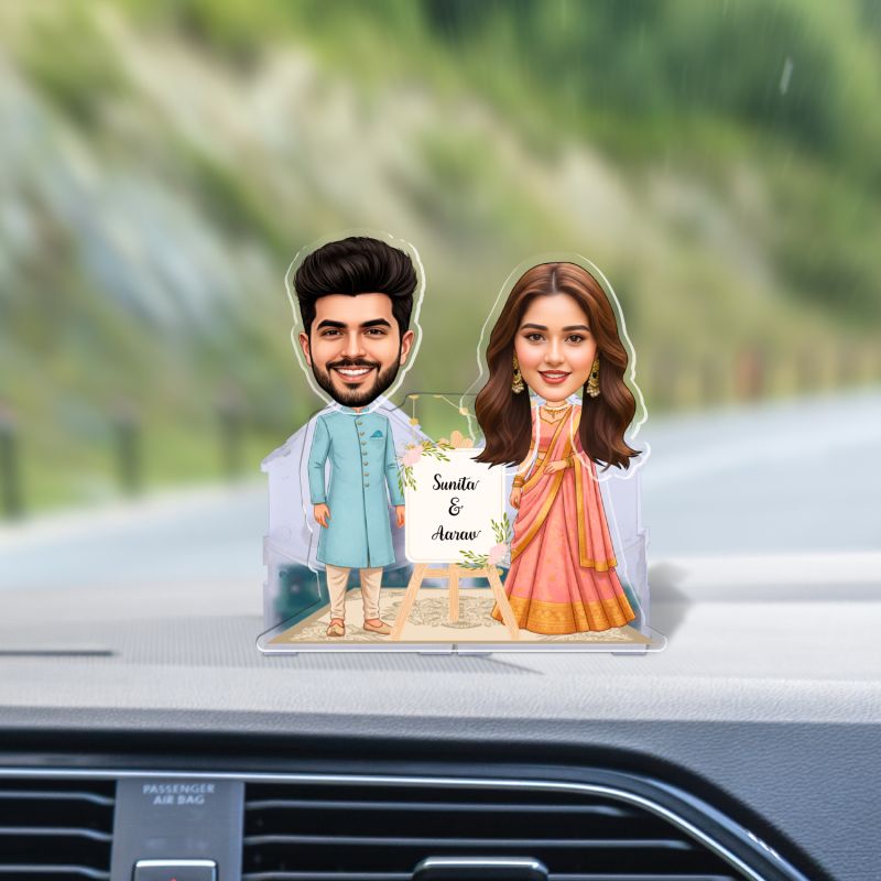 Personalized Indian Couple Bobblehead Caricature with Battery Powered Shaking Head Feature Custom Couple Cartoon Face Cutout Wedding Gift for Friends, Brother, Sister & Colleagues